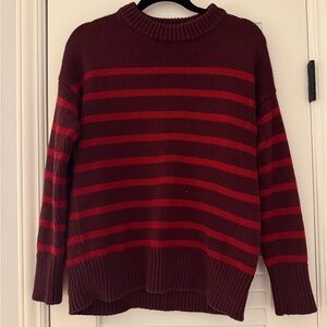 LOFT Burgundy and Red Striped Turtleneck Sweater